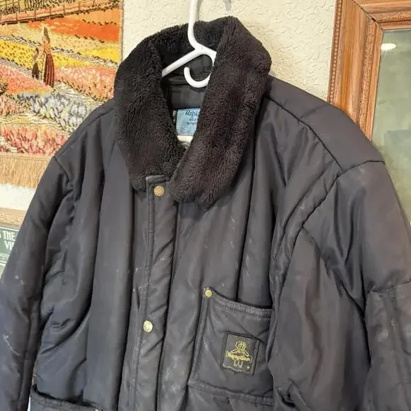 Vintage 80s Refrigiwear Polar Work Black Jacket Men's‎ Size XL Fur Collar